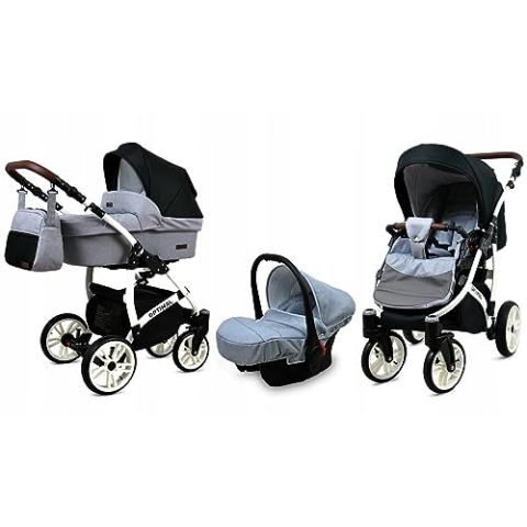 BabyLux® Bambimo Kinderwagen Set 3 in 1 - Optimal - incl. Babywanne, Buggy Sportsitz, Auto-Babyschale - Autositz - Kinderwagenset - Kombikinderwagen mit Wickeltasche, Regenschutz usw.