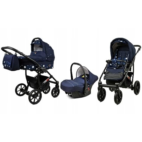 BabyLux® Bambimo Kinderwagen Set 3 in 1 - Largo - incl. Babywanne, Buggy Sportsitz, Auto-Babyschale - Autositz - Kinderwagenset - Kombikinderwagen mit Wickeltasche, Regenschutz usw.