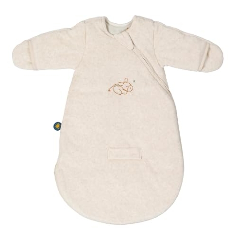 Nattou Babyschlafsack mit Ärmeln für Herbst und Winter, Aus Baumwolle und Polyester, Esel Leo, TOG 2,5, Ca. 60 cm, 0-3 Monate, Felix und Leo, Beige