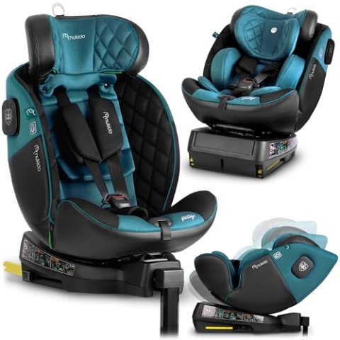Nukido Kindersitz 360 Drehbar Autositz Kinder Kinderautositz i-Size ISOFIX 5 Punkt Sicherheitsgurt 0-12 Jahre Bis 36 kg Schwarz Blau Prestige Line