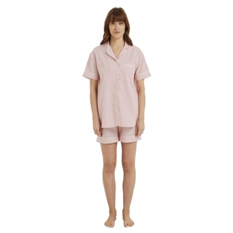 VERTBAUDET Sommer-Schlafanzug aus Seersucker für Schwangerschaft und Stillzeit rosa 46
