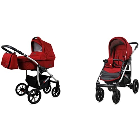 BabyLux Qbaro 2-in-1 Baby Kinderwagen Tief und Kinderwagen mit Zubehör Verstellbar und faltbar Aluminiumkonstruktion Wasserdicht Nicht abnehmbare Räder Onyx