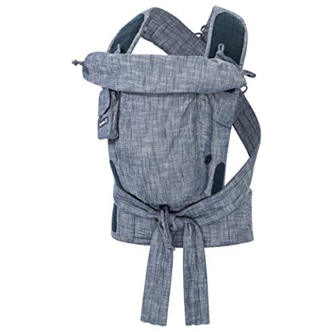 Hoppediz Babytrage Bondolino Plus, Komforttrage ab Geburt, Bauchtrage und Rückentrage, gratis Aufbewahrungsbeutel, bebilderter Trageanleitung, Denim