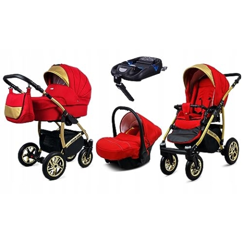 BabyLux® Kinderwagen Set 4 in 1 - Gold Lux - incl. Babywanne, Buggy Sportsitz, Auto-Babyschale, ISOFIX-Basisstation - Autositz - Kinderwagenset - Kombikinderwagen mit Wickeltasche usw.