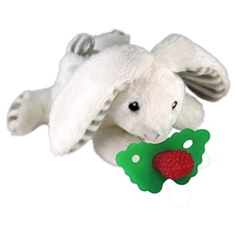 RaZbaby Razbuddy Razberry Schnullerhalter mit abnehmbarem Spielzeug für Babys, 0 m+, BPA-frei, Hase