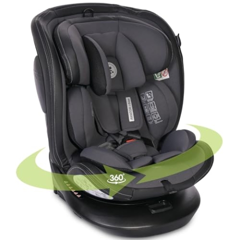 Lorelli Auto Kindersitz Aviator, Mitwachsender Autositz mit Isofix i-Size 40-150cm - Gruppe 0+/1/2/3 (0-36 kg), Babysitz ab Geburt, 360 Grad drehbar, 5-Punkt-Gurt, Einstellbare Kopfstütze, grau