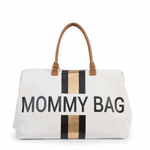 Childhome Mommy Bag CWMBBCOBL Tasche, 50 x 30 x 30 cm, weiß (White Stripes Black/Gold)
