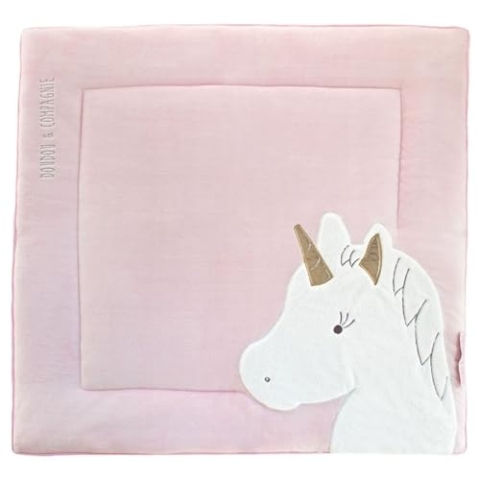 Doudou et Compagnie DC3318 Laufgittermatte, 100 x 100 cm, Kollektion Tapidou – Motiv Einhorn Rosa/Gold – 80 x 150 cm