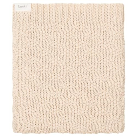 Koeka Babydecke - Baby Strickdecke - Krippendecke - Ungefuttert - Braga - Baumwolle Gestrickt - Weiß - 75X90 Cm