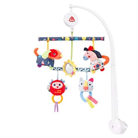 Fehn 055214 Activity-Musik-Mobile COLOR Friends - Mobile mit Melodie "Bruder Jakob" & abnehmbaren Spielfiguren - Mit Bett-Befestigung - Für Babys von 0-5 Monaten - Größe: Ø 36 cm, Höhe: 65 cm
