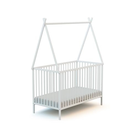 WEBABY - Babybett Holz Tipi-Bett 60x120 Weiß | Kinderbett |Kinderbett | Von Geburt an | Lattenrost inklusive | Bett mit Gitterstäben | Verstellbarer Lattenrost in 3 Höhen