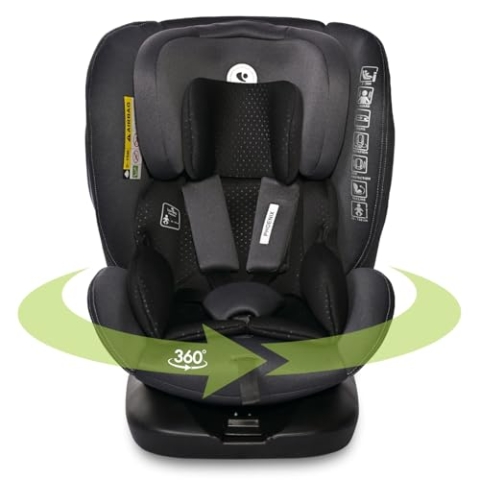 Lorelli Auto Kindersitz Phoenix mit Isofix, 360 Grad drehbar, (0-36 kg) Mitwachsender Autositz i-Size 40-150cm - Gruppe 0+/1/2/3, Babysitz ab Geburt, 5-Punkt-Gurt, Einstellbare Kopfstütze, schwarz