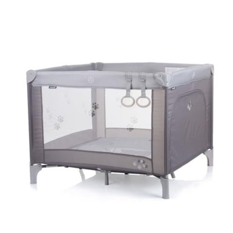 Chioplino Laufstall Pop-up Reisebett faltbar, Matratze Tragetasche Seiteneingang, Farben:grau/hellgrau