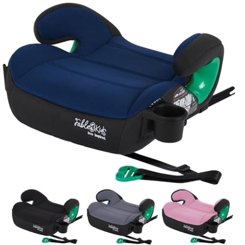 FableKids Sitzerhöhung Auto Kinder Isofix | 3-Punkt-Sicherheitsgurt | Kindersitzerhöhung bis 5 Jahre | Autositz für Kinder 125-150cm mit Becherhalter | ECE R129/03 | Blau