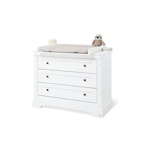 PINOLINO Wickelkommode Emilia breit romantischen Design, Wickelfläche 85 x 75 cm, Wickelhöhe 94 cm, edelmatt: MDF Uni, weiß