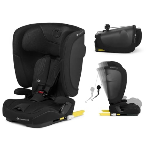 Kinderkraft FIX2GO i-size Kindersitz 76-150 cm mit Isofix base, bis zu ca. 12 Jahren, Sicherheitssystemen, Premium Polsterung, Reclining, Schwarz
