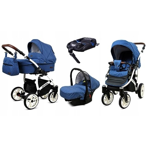 BabyLux® Kinderwagen Set 4 in 1 - Optimal - incl. Babywanne, Buggy Sportsitz, Auto-Babyschale, ISOFIX-Basisstation - Autositz - Kinderwagenset - Kombikinderwagen mit Wickeltasche usw.