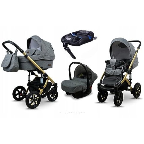 BabyLux® Kinderwagen Set 4 in 1 - Sky Lark - incl. Babywanne, Buggy Sportsitz, Auto-Babyschale, ISOFIX-Basisstation - Autositz - Kinderwagenset - Kombikinderwagen mit Wickeltasche usw.