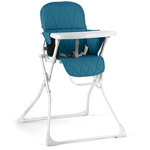Ricokids Nuco Kinder Hochstuhl - Kindersitz mit Abnehmnbarem Tablett - Fußstütze - Sicherheitsgurt Zusammenklappbar - Leicht und Platzsparend - Mitwachsender - (Weiß-Blau)