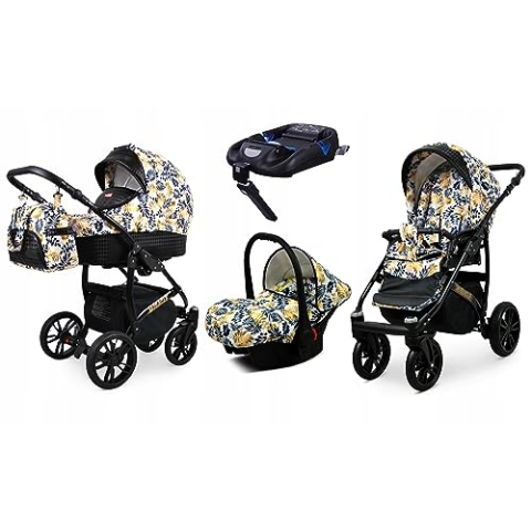 BabyLux® Kinderwagen Set 4 in 1 - Miracle - incl. Babywanne, Buggy Sportsitz, Auto-Babyschale, ISOFIX-Basisstation - Autositz - Kinderwagenset - Kombikinderwagen mit Wickeltasche usw.
