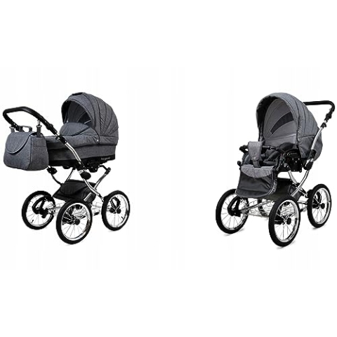 BabyLux® Bambimo Kinderwagen Set 2 in 1 - Margaret Exclusive - incl. Babywanne, Buggy Sportsitz - Kinderwagenset - Kombikinderwagen mit Wickeltasche, Regenschutz, Moskitonetz, Cupholder usw.