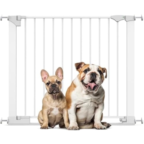 Bettacare Sicherheitsstuffen Haustiergitter, Weiß, 89cm - 96cm, Extra Niedrige Durchgangshöhe, 74cm Extra Breite Türöffnung, Einteiliges Extra Breites Gitter für welpen und Hunde