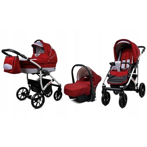 BabyLux® Bambimo Kinderwagen Set 3 in 1 - Largo - incl. Babywanne, Buggy Sportsitz, Auto-Babyschale - Autositz - Kinderwagenset - Kombikinderwagen mit Wickeltasche, Regenschutz usw.