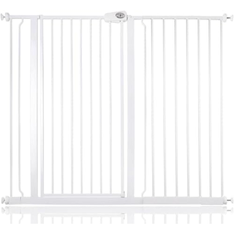 Bettacare Extra Hohes Sicherheitsgitter für Kinder und Hunde, 126.7cm - 134.4cm, Weiß, Extra Hohes Babygitter von 104cm Höhe, Druckmontage-Sicherheitsgitter für Treppen
