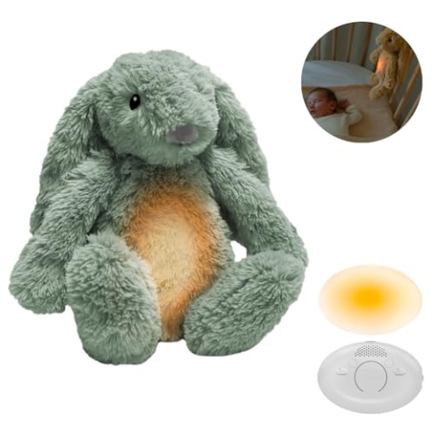 ZAZU - Ro der Hase Baby Schlafhilfe mit wiederaufladbarem Akku – Nachtlicht in mehreren Farben & beruhigende Geräusche, Weinsensor, Auto-Abschaltung und USB-C-Ladekabel (Grün)