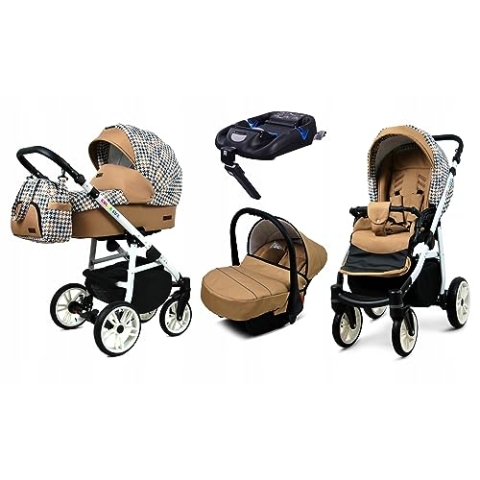 BabyLux® Kinderwagen Set 4 in 1 - Color Lux - incl. Babywanne, Buggy Sportsitz, Auto-Babyschale, ISOFIX-Basisstation - Autositz - Kinderwagenset - Kombikinderwagen mit Wickeltasche usw.