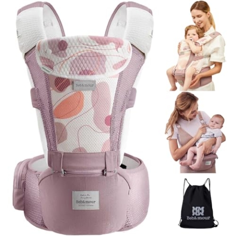 Bebear Babytrage,Bebamour Babytrage für 0-36 Monate, 3D Air Mesh Babytrage Rucksack für Neugeborene bis Kleinkinder,ergonomischer 6 in 1 Fronttrage (3D Air Pink with Designed)
