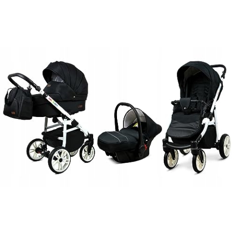 BabyLux® Bambimo Kinderwagen Set 3 in 1 - Color Lux - incl. Babywanne, Buggy Sportsitz, Auto-Babyschale - Autositz - Kinderwagenset - Kombikinderwagen mit Wickeltasche, Regenschutz usw.
