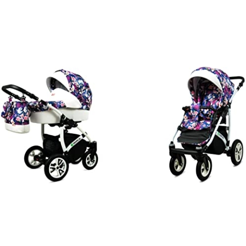 BabyLux Tropical 2-in-1 Bouncing Baby Stroller und Zubehör Kinderwagen Verstellbar und faltbar Aluminium Konstruktion Wasserdicht Nicht abnehmbare Räder Gold Deer