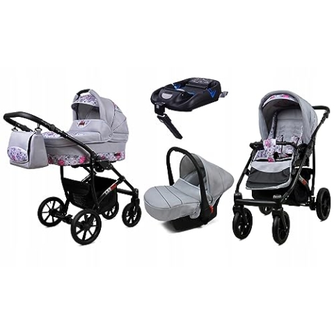 BabyLux® Kinderwagen Set 4 in 1 - Largo - incl. Babywanne, Buggy Sportsitz, Auto-Babyschale, ISOFIX-Basisstation - Autositz - Kinderwagenset - Kombikinderwagen mit Wickeltasche usw.