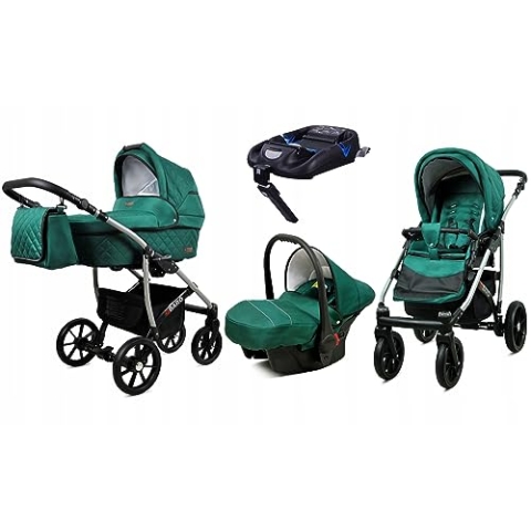 BabyLux® Kinderwagen Set 4 in 1 - Qbaro - incl. Babywanne, Buggy Sportsitz, Auto-Babyschale, ISOFIX-Basisstation - Autositz - Kinderwagenset - Kombikinderwagen mit Wickeltasche usw.
