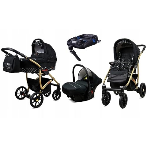 BabyLux® Kinderwagen Set 4 in 1 - Largo - incl. Babywanne, Buggy Sportsitz, Auto-Babyschale, ISOFIX-Basisstation - Autositz - Kinderwagenset - Kombikinderwagen mit Wickeltasche usw.