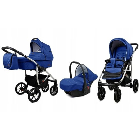 BabyLux® Bambimo Kinderwagen Set 3 in 1 - Qbaro - incl. Babywanne, Buggy Sportsitz, Auto-Babyschale - Autositz - Kinderwagenset - Kombikinderwagen mit Wickeltasche, Regenschutz usw.