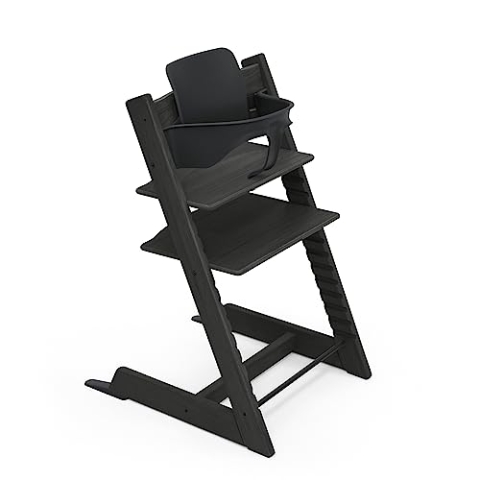 Tripp Trapp Hochstuhl von Stokke (Black Eichenholz) mit Baby Set (Black) - Verstellbarer, anpassbarer Stuhl für Kleinkinder, Kinder & Erwachsene