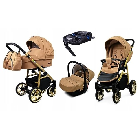 BabyLux® Kinderwagen Set 4 in 1 - Color Lux - incl. Babywanne, Buggy Sportsitz, Auto-Babyschale, ISOFIX-Basisstation - Autositz - Kinderwagenset - Kombikinderwagen mit Wickeltasche usw.