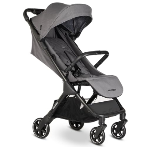 Easywalker Jackey Buggy 0-22 kg, Leichtgewicht, Automatisch faltbar, Einzigartiges Zubehörsystem, mit Transporttasche und Regenschutz, Autositz kompatibel - Marmor Grau
