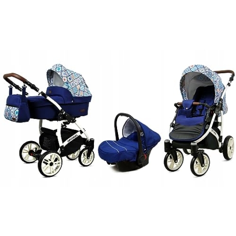BabyLux® Bambimo Kinderwagen Set 3 in 1 - Optimal - incl. Babywanne, Buggy Sportsitz, Auto-Babyschale - Autositz - Kinderwagenset - Kombikinderwagen mit Wickeltasche, Regenschutz usw.