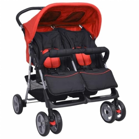 vidaXL Zwillingsbuggy Stahl Buggy Geschwisterkinderwagen Zwillingswagen Baby