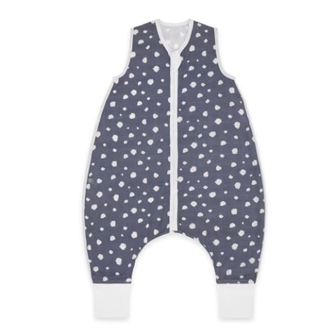 emma & noah Premium Baby Schlafsack mit Füßen Sommer, Bequem & Atmungsaktiv, 100% Bio-Baumwolle, OEKO-TEX Zertifiziert, Flauschig Weich, Bewegungsfreiheit, 0.5 TOG (Punkte Blau, 90 cm)