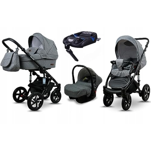 BabyLux® Kinderwagen Set 4 in 1 - Sky Lark - incl. Babywanne, Buggy Sportsitz, Auto-Babyschale, ISOFIX-Basisstation - Autositz - Kinderwagenset - Kombikinderwagen mit Wickeltasche usw.