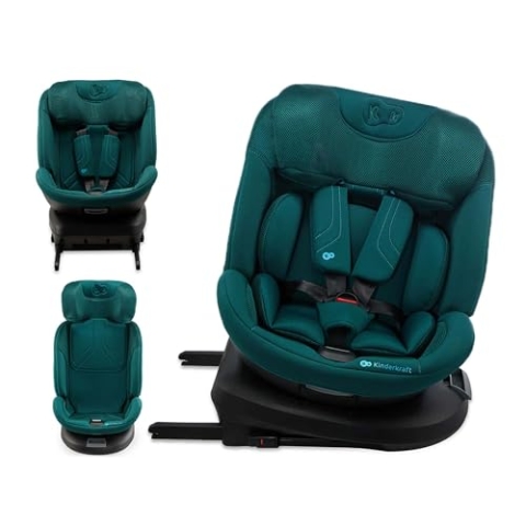 Kinderkraft XPEDITION3 I-SIZE 40-150 cm, Kindersitz 0-36 kg, Reboarder 360 grad drehbar, Isofix station, FWF und RWF, Verstellbare Kopfstütze/Rückenlehne mit Liegeposition, SPS+, H-GUARD+, Grün