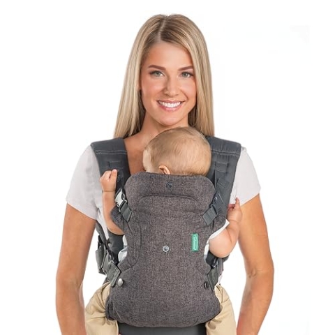 Infantino Flip Advanced 4-in-1 Babytrage – Ergonomische Babytrage mit 4 Tragepositionen – Für Säuglinge und Kleinkinder von 3,6-14,5 kg – Grau