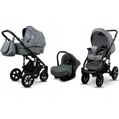 BabyLux® Bambimo Kinderwagen Set 3 in 1 - Sky Lark - incl. Babywanne, Buggy Sportsitz, Auto-Babyschale - Autositz - Kinderwagenset - Kombikinderwagen mit Wickeltasche, Regenschutz usw.