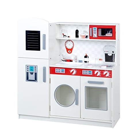 roba Spielküche, Kinderküche, weiß, rot, Kühlschrank, Tafel, Herd, Mikrowelle, Spüle, Wasserhahn