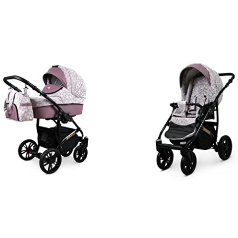 BabyLux Miracle 2-in-1 Baby Kinderwagen Tief und Kinderwagen mit Zubehör Verstellbar und faltbar Aluminium Konstruktion Wasserdicht Nicht abnehmbare Räder Red Deluxe