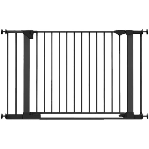 Safetots Sicherheitsstuffen Treppenschutzgitter, Schwarz, 117cm - 124cm, Extra Niedrige Durchgangshöhe, 81cm Extra Breite Türöffnung, Extra Breites Gitter für Treppen, Baby und Kleinkind